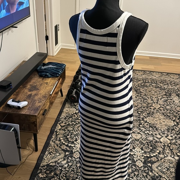 MOTHER Denim Ribbed dress- navy and white. Size large - Picture 2 of 4